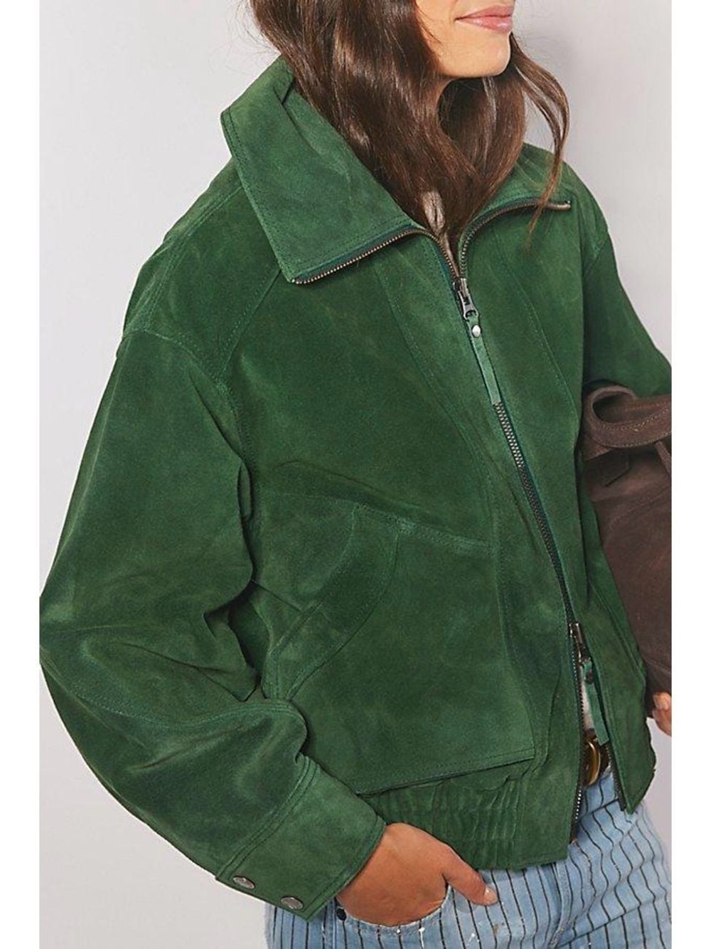 NWT Free People We The Free Desert Moon Green Grove Suede Bomber Jacket